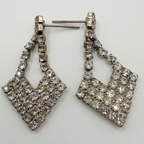 Vintage Paste Rhinestone Dangle Earrings Pierced - Picture 3 of 4